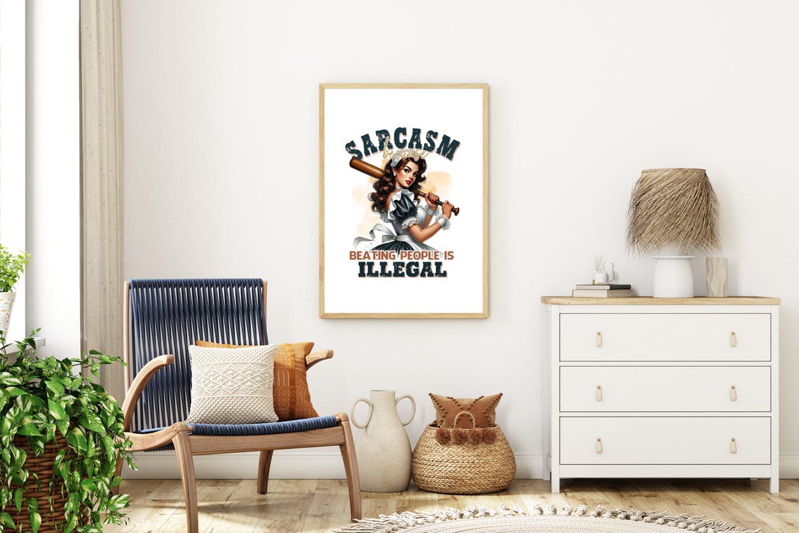 Sarcasm Because Beating People Is Illegal Pin-Up Girl With Bat Poster - Image 3