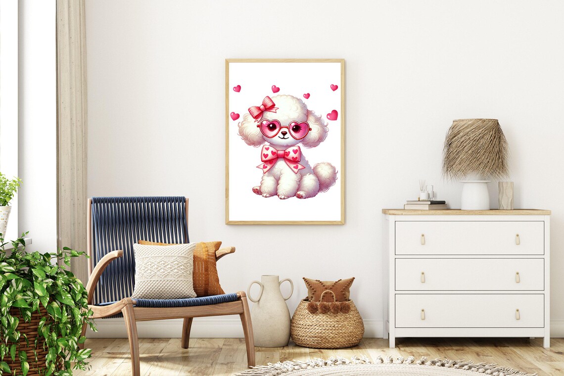 Cute White Poodle Puppy With Pink Heart Sunglasses And Bows Wall Art - Image 3