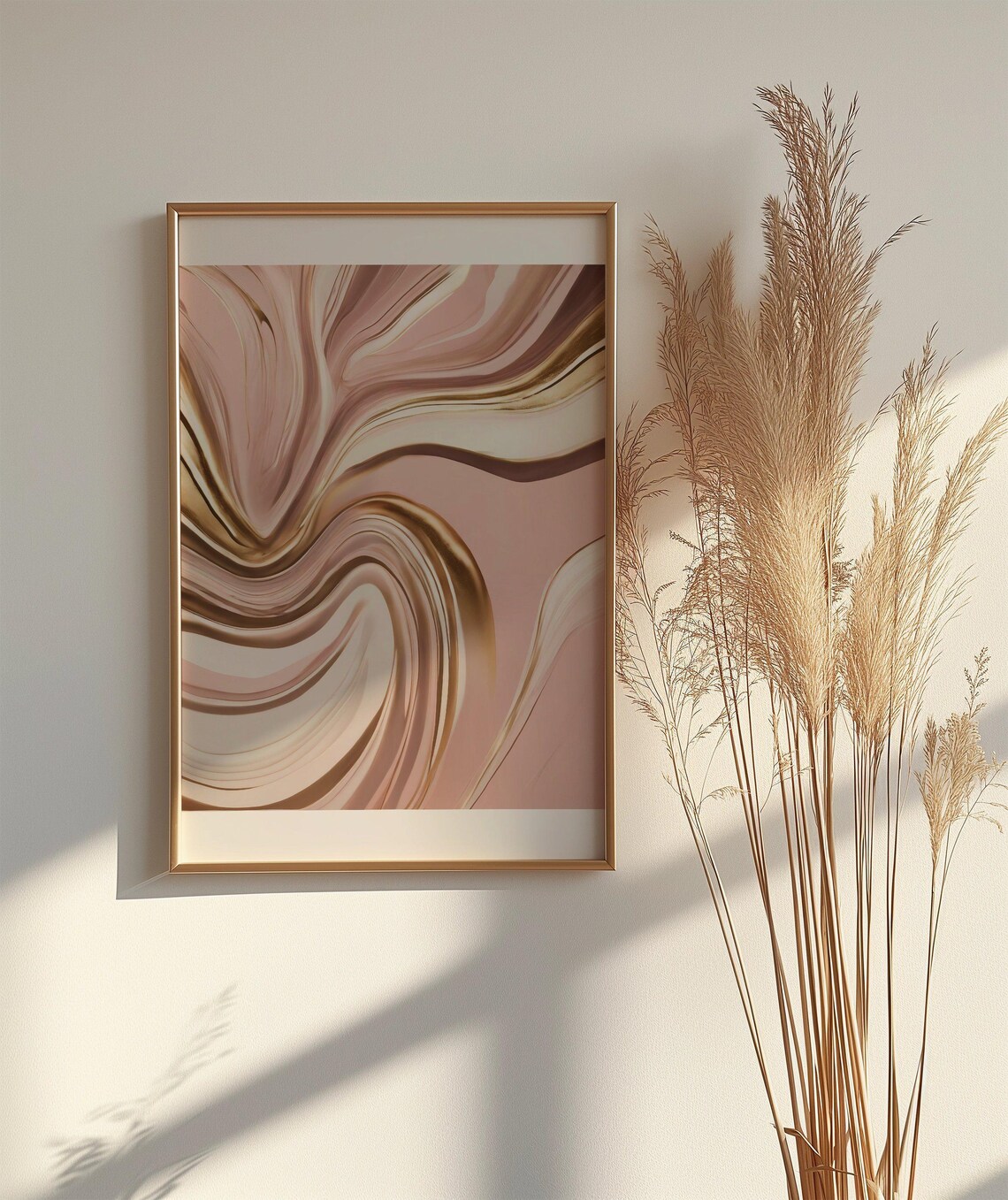 Blush Pink and Gold Marble Swirl Abstract Poster With Fluid Motion - Image 2