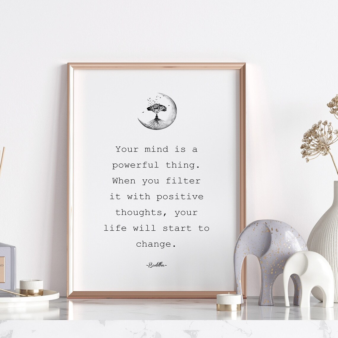 Your Mind Is A Powerful Thing Buddha Quote Tree Of Life Moon Poster - Image 3