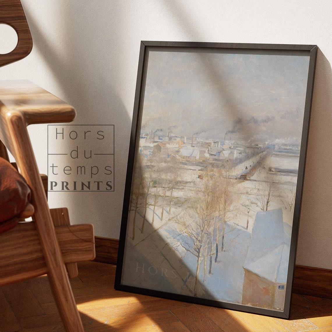 Snowy Town Aerial View Soft Winter Cityscape Impressionist Oil Poster