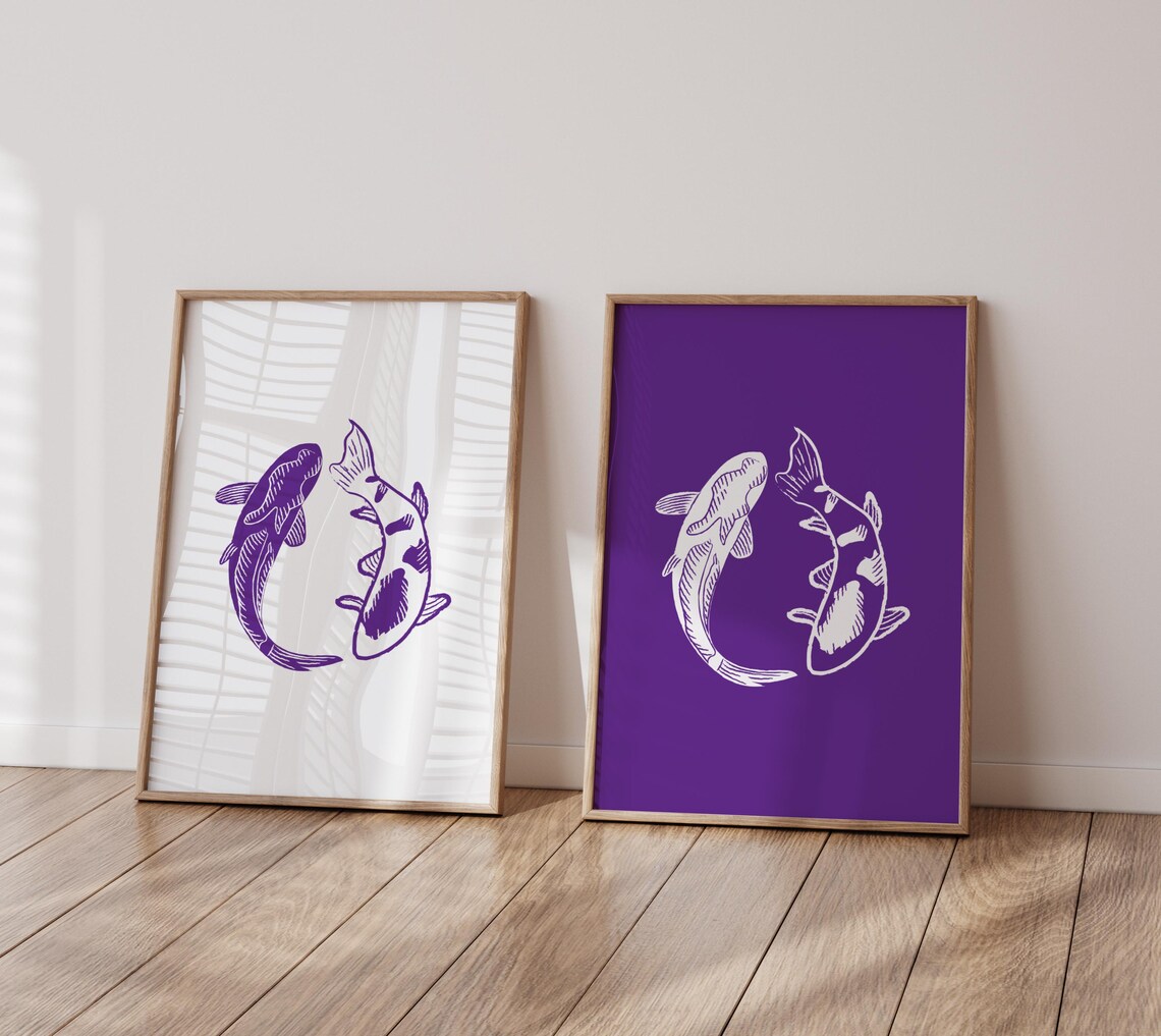 Purple Koi Fish Yin Yang Minimalist Japanese Style Office Poster - Image 2