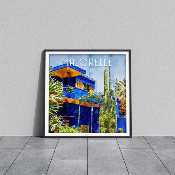 Majorelle Garden Marrakech Blue Villa Botanical Morocco Travel Poster