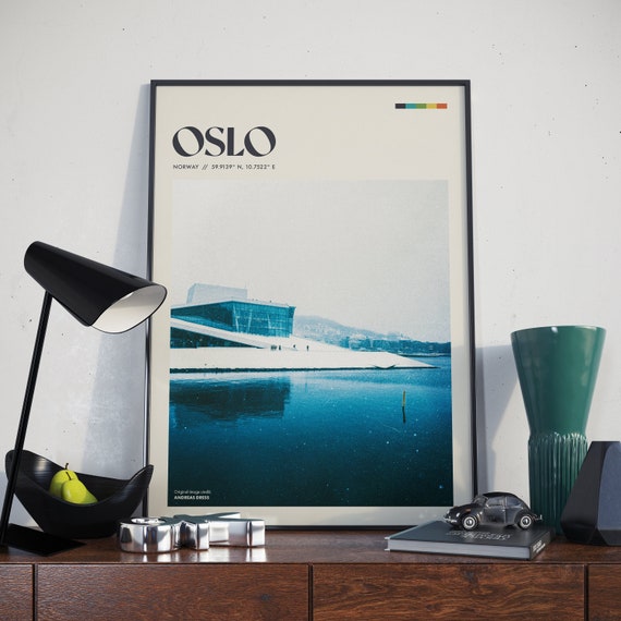 Oslo Retro Poster Design Norway City Photo Rustic Architecture Wall Art Decor Travel Gift Vintage Photography Print