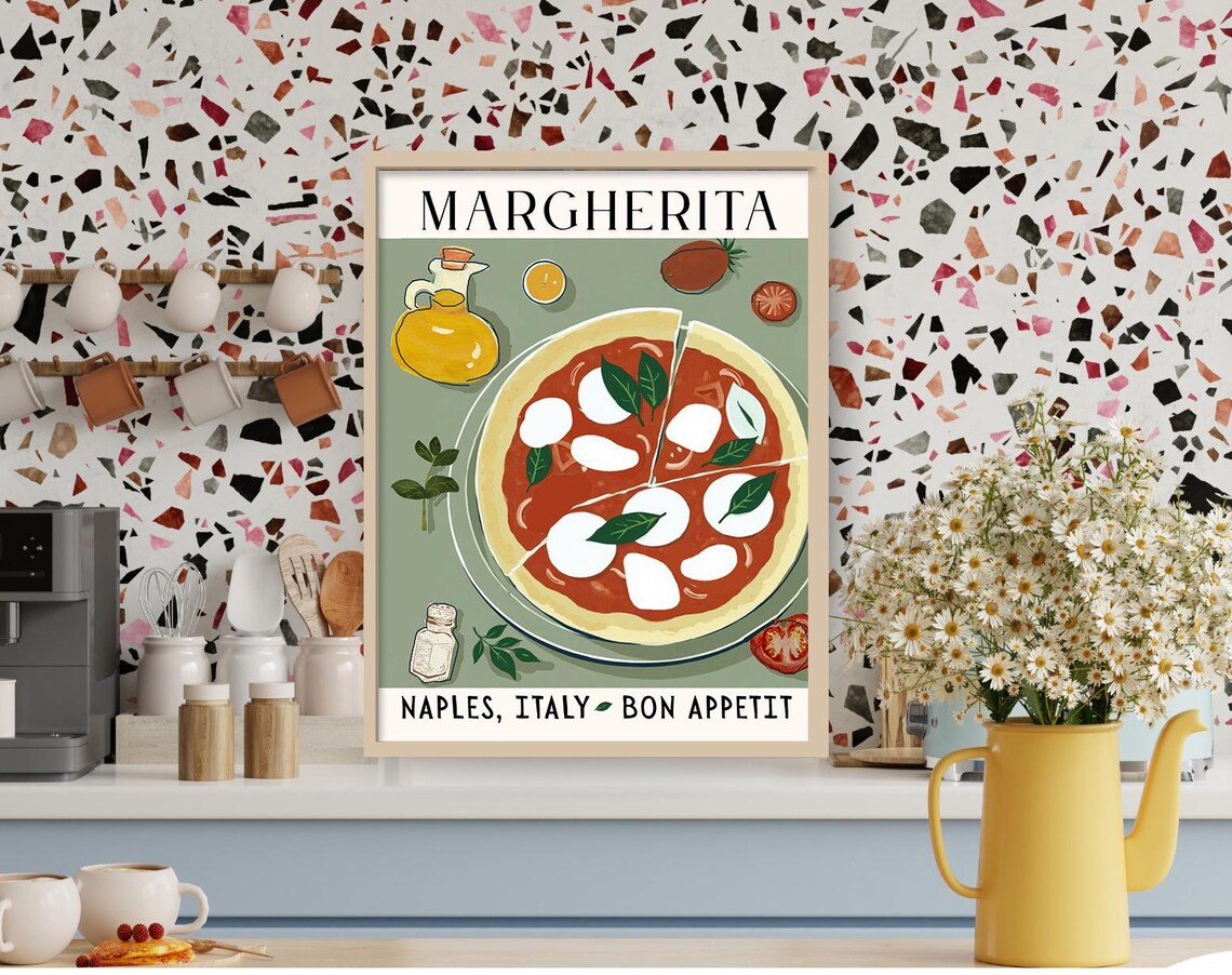 Margarita Pizza Art Print, Italian Kitchen Decor - Image 4
