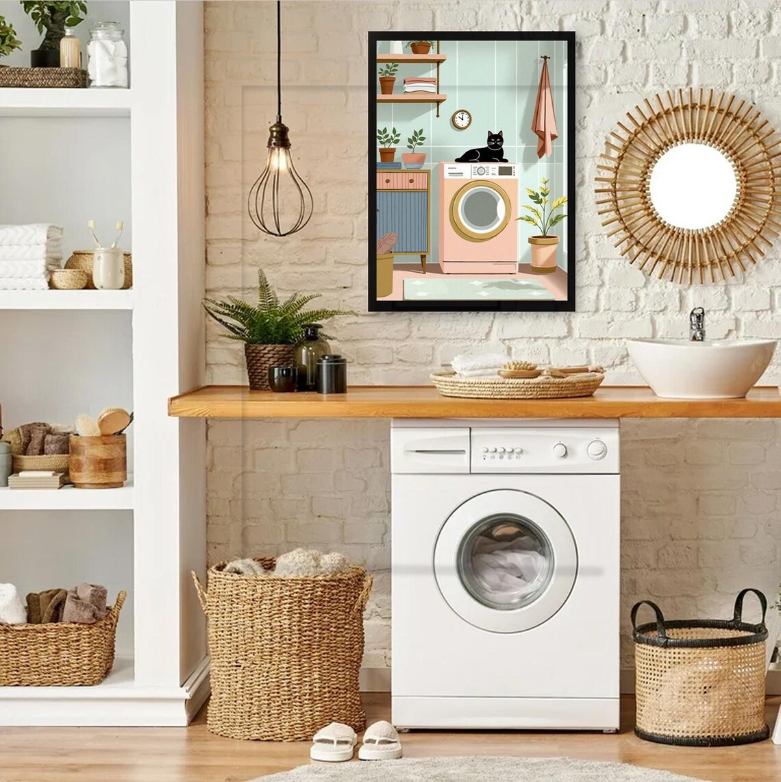 Laundry Room Cat Boho Door View, Whimsical Decor - Image 6