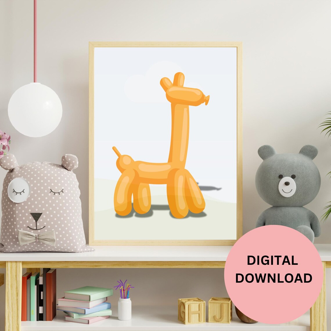Orange Balloon Giraffe Watercolor Minimalist Kids Room Art Print - Image 2