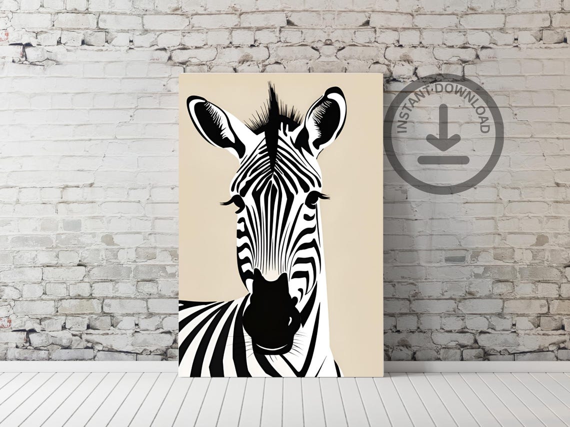 Zebra Face Portrait Black White Striped Minimalist Safari Art Poster - Image 3