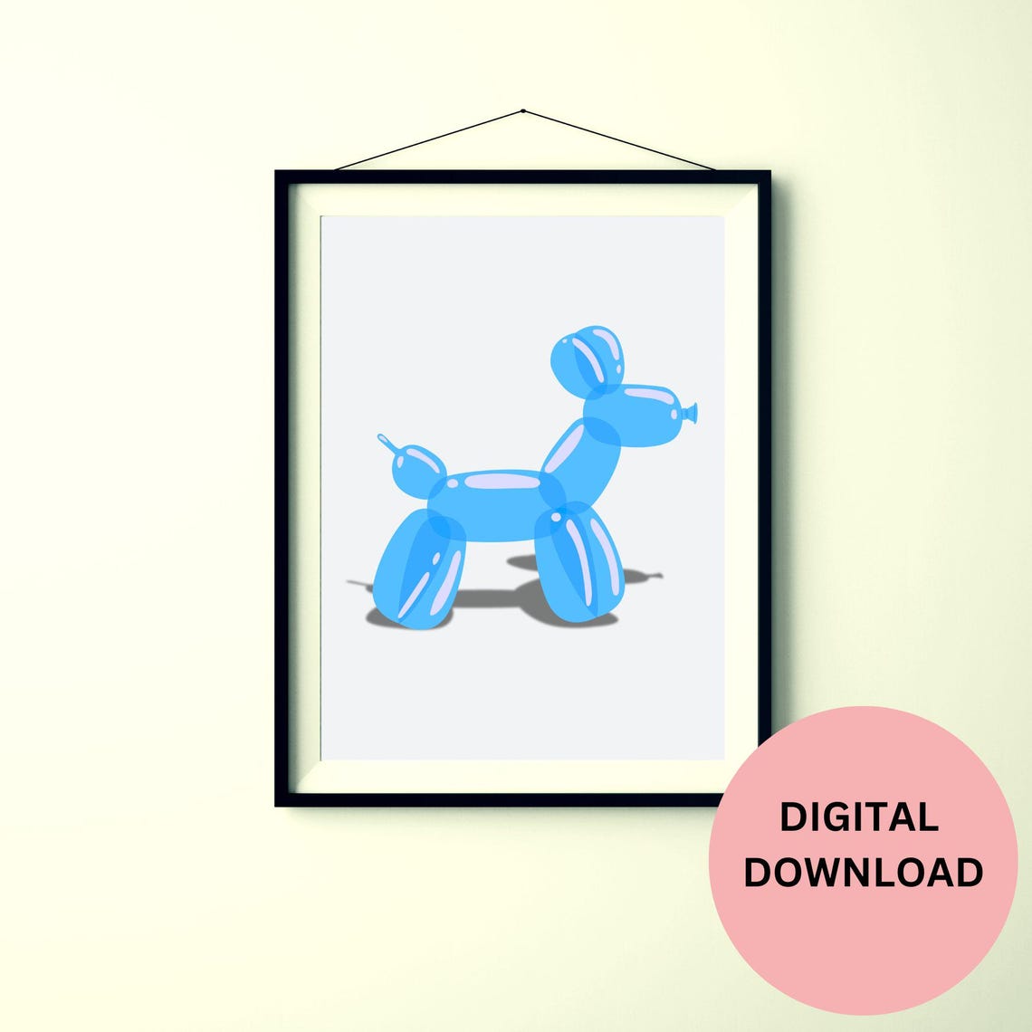 Blue Balloon Dog Watercolor Nursery Decor Modern Minimalist Art Print - Image 2