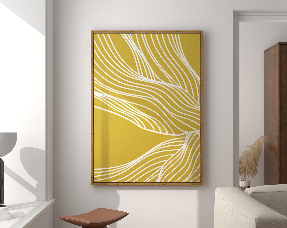 Mid Century Organic Lines, Yellow White Minimalist Art Print