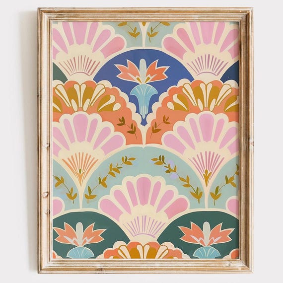 Scalloped Floral Wall Art Colorful Botanical Print