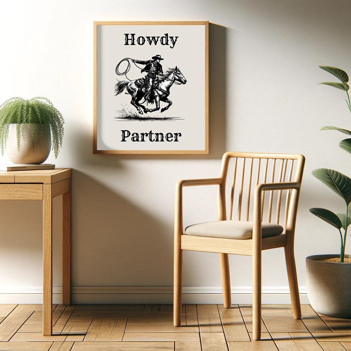 Howdy Partner Cowboy Horse Lasso Riding Vintage Western Poster - Image 2