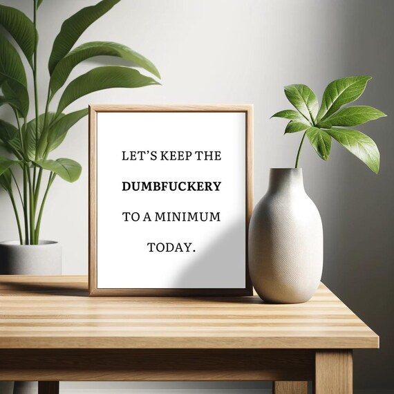 Lets Keep The Dumbfuckery To A Minimum Today Poster Funny Saying Retro Wall Art