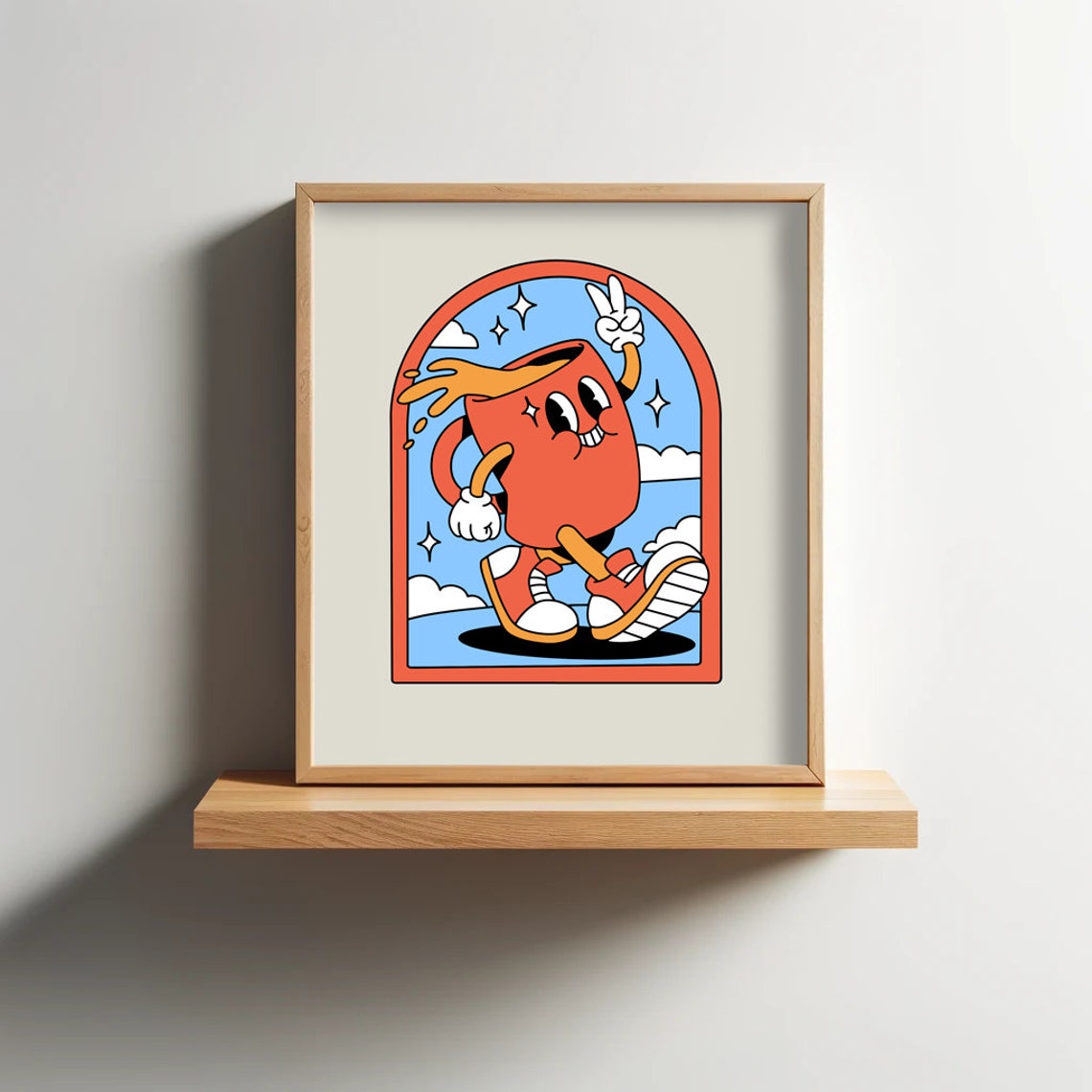 A Retro Dancing Coffee Cup Cartoon Mascot Kitchen Cafe Wall Art