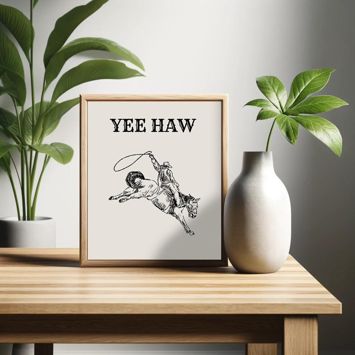 Yee Haw Cowboy Bucking Bronco Horse Lasso Vintage Western Poster
