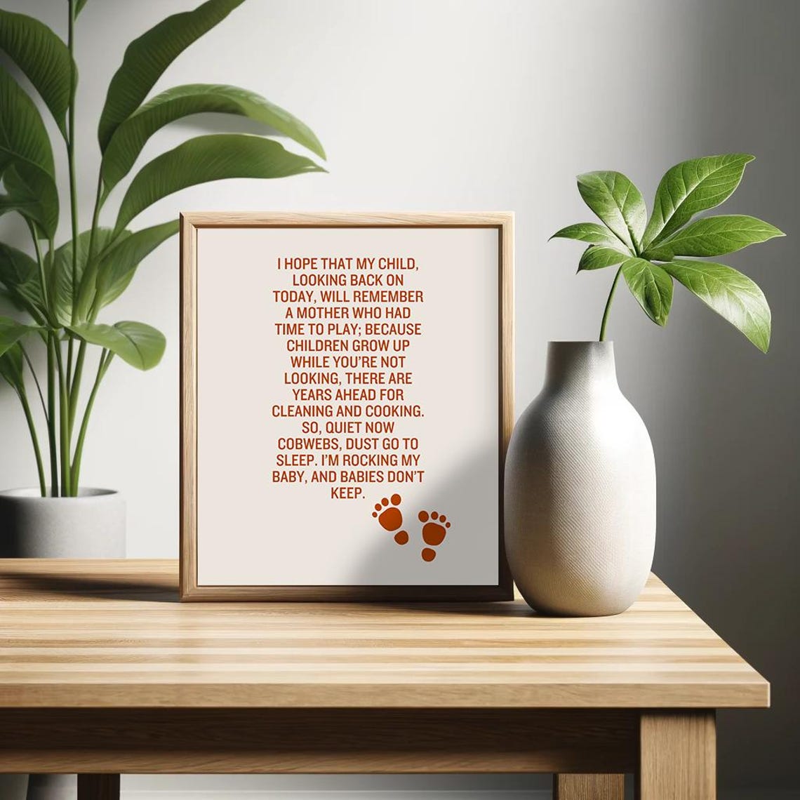 Babies Dont Keep Poem Terracotta Baby Footprints Nursery Poster