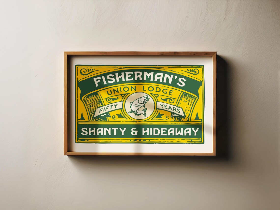 Retro Fishing Art Print, Lodge and Shanty Decor - Image 4