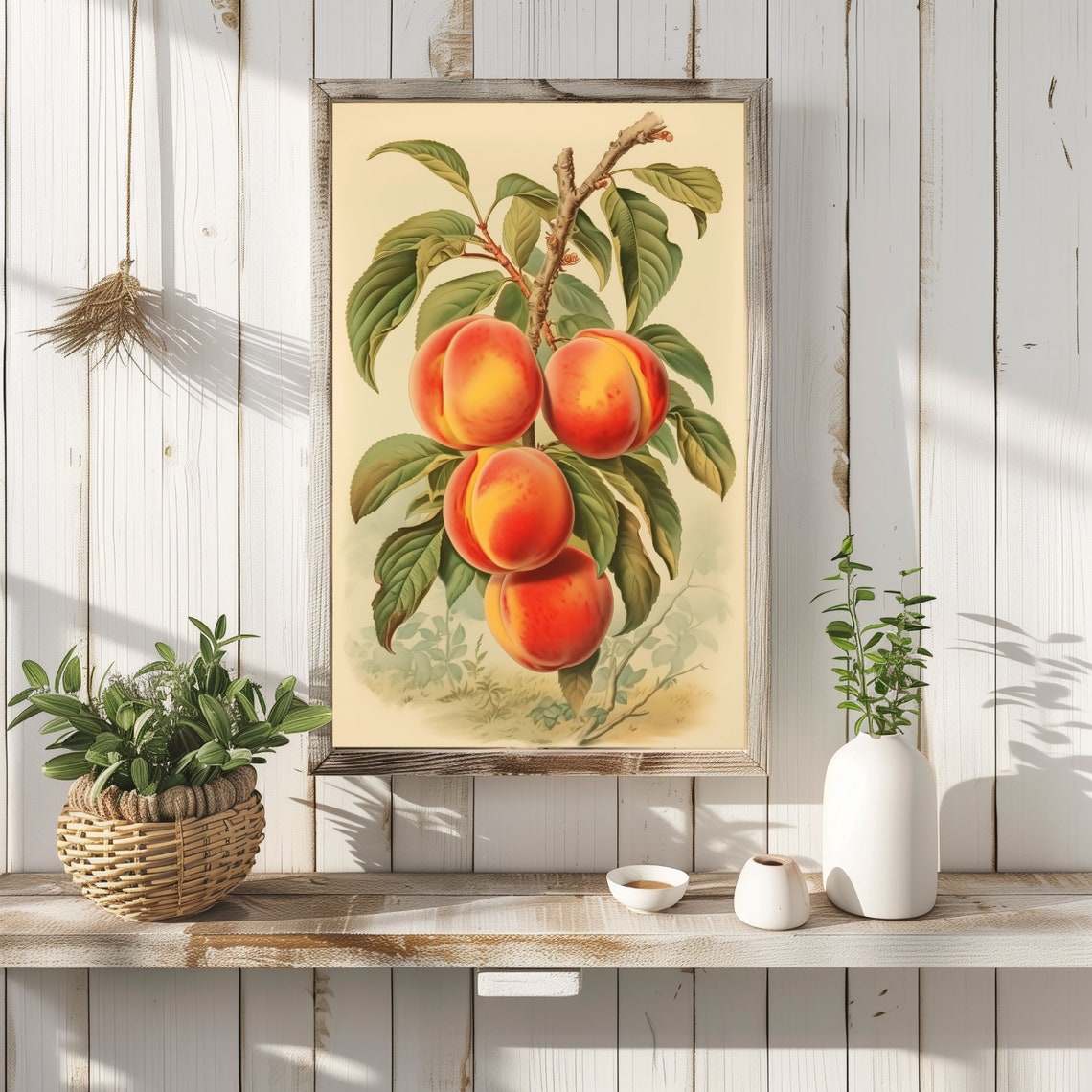 Vintage Peaches Lithograph, Retro Kitchen Art Print - Image 3