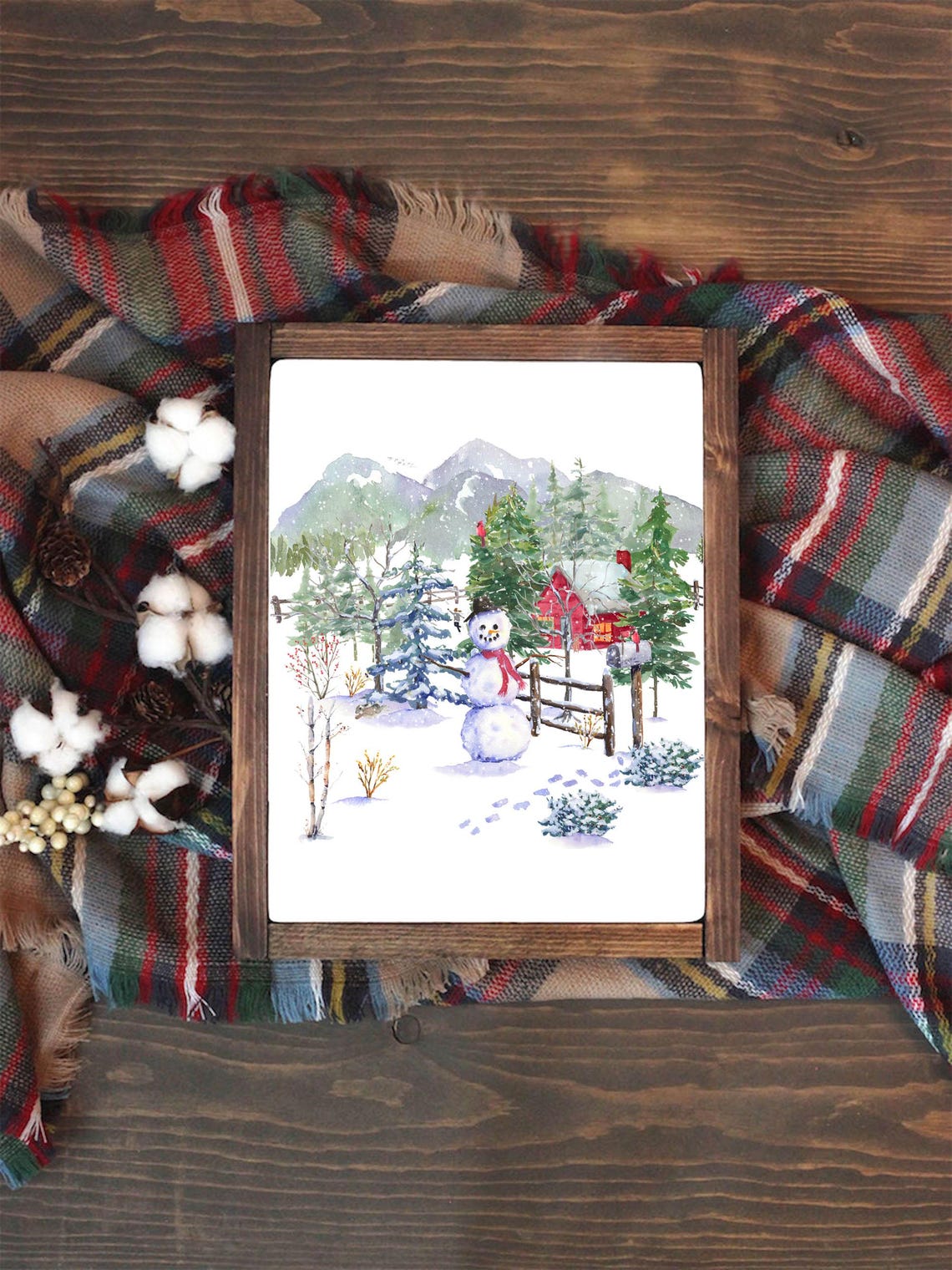 Winter Snowman Wall Art Woodland Snowman Sign 5x7 8x10 85x11 11x14 16x20 Seasonal Watercolor Country Decor Diy Home Decor - Image 3