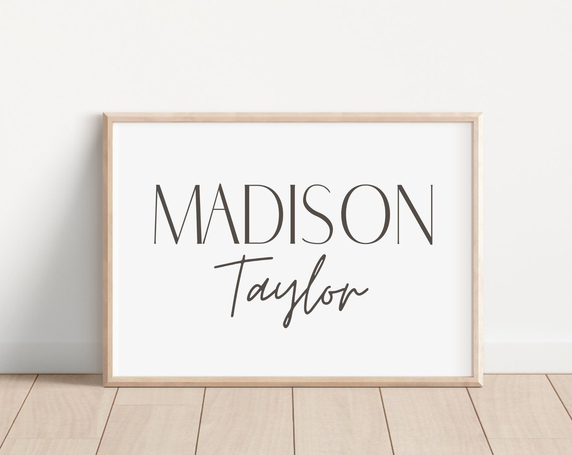 Personalized Nursery Name Sign Custom Baby Name Minimal Script Poster