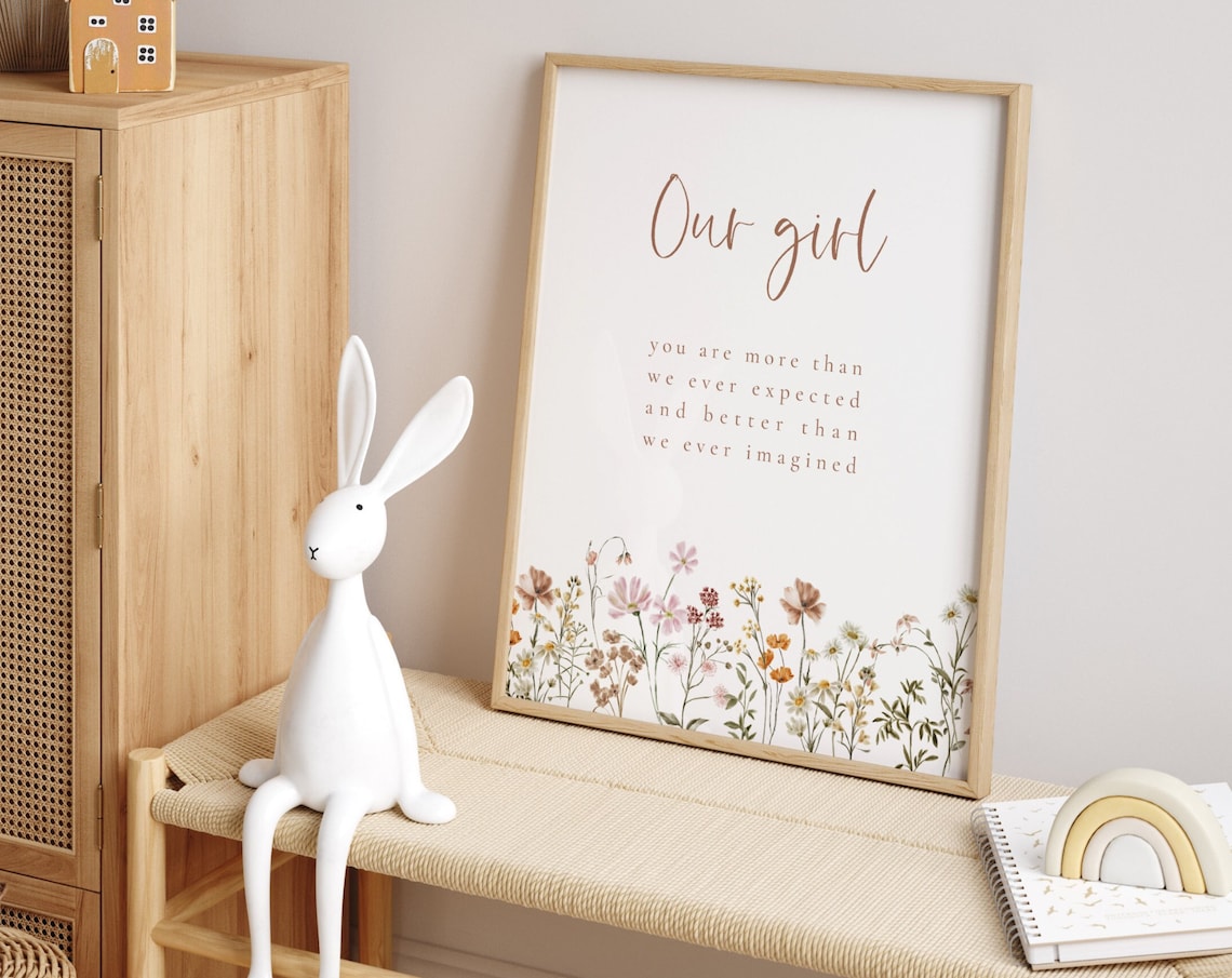 Boho Flower Nursery Art Print, Girl's Room Decor