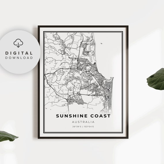 Sunshine Coast Map Print Australia Art Poster Queensland City Street Road Np456