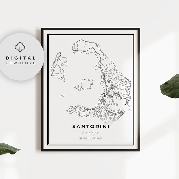 Santorini Map Print Greece Art Poster Thera Thira City Street Road Artwork Np604