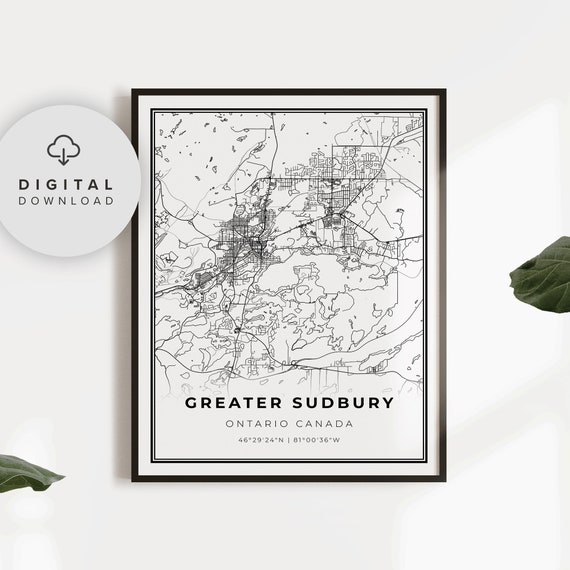 Greater Sudbury Map Print Ontario On Canada Art Poster City Street Road Artwork Np899