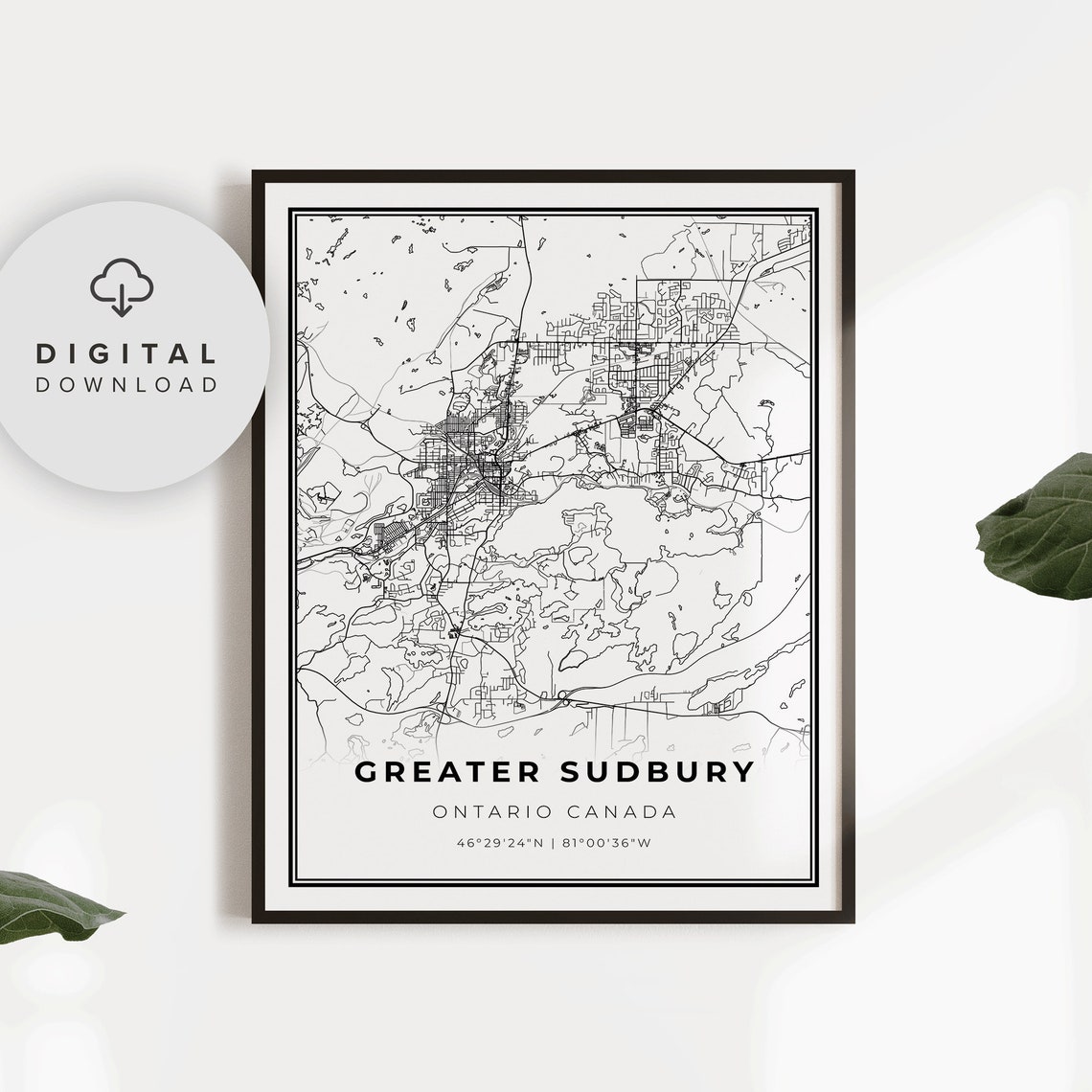 Greater Sudbury Map Print Ontario On Canada Art Poster City Street Road Artwork Np899