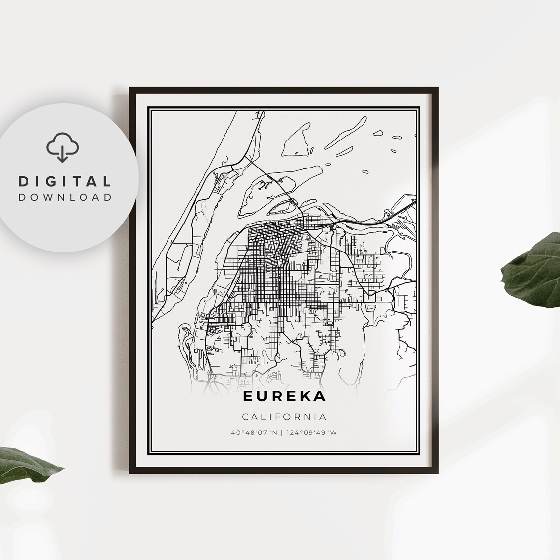 Eureka California City Street Map Minimalist Black Line Art Poster