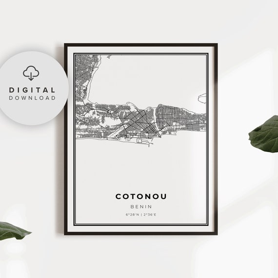 Cotonou Map Print Benin Art Poster Kutonou City Street Road Gift Elderly Woman Np842