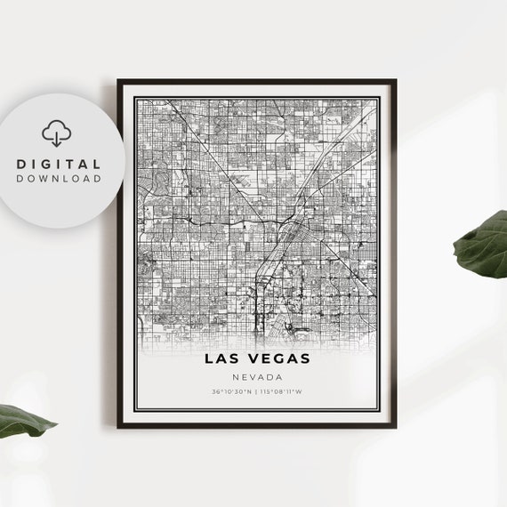 Las Vegas Map Print Nevada Nv Usa Art Poster The Strip City Street Road Np357