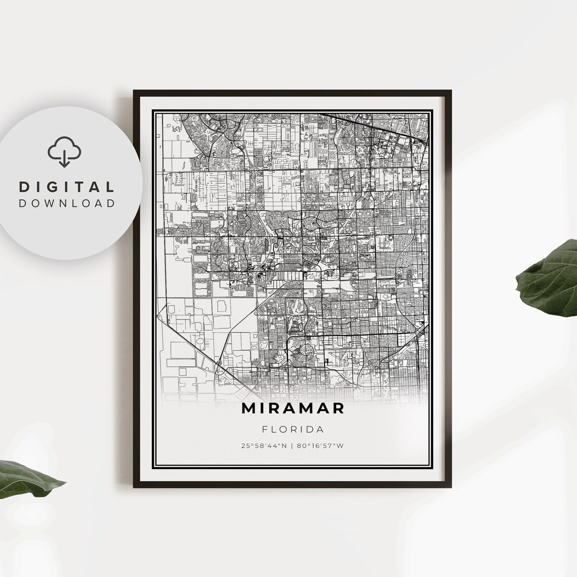 Miramar Florida USA Map Minimalist Street Line Art Wall Poster