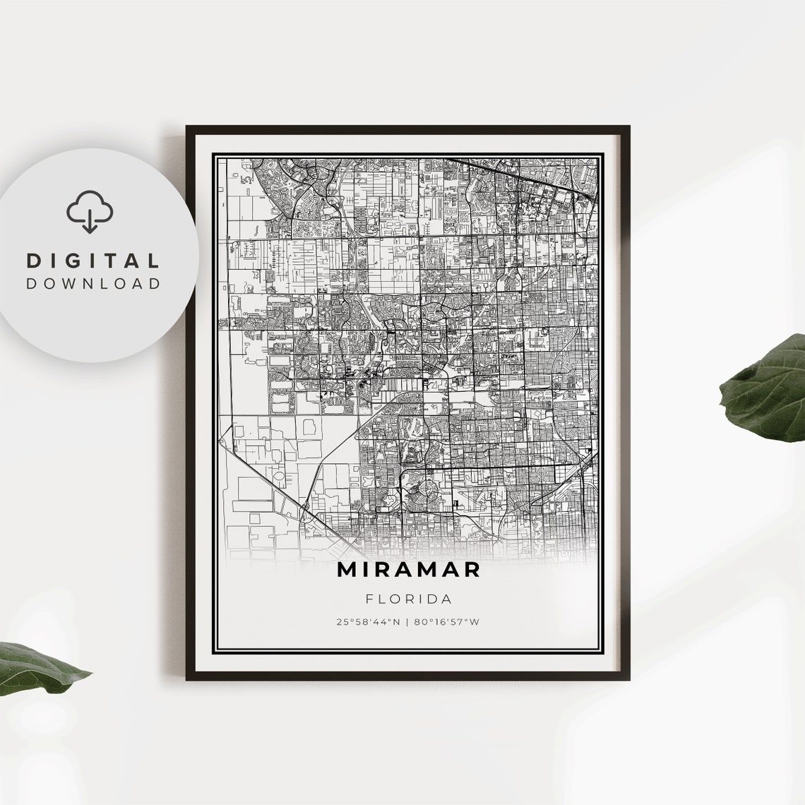 Miramar Map Print Florida Fl Usa Art Poster City Street Road Gift Him Np57