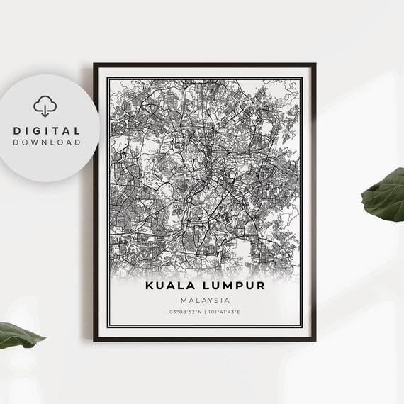 Kuala Lumpur Map Print Malaysia Art Poster City Street Road Np799