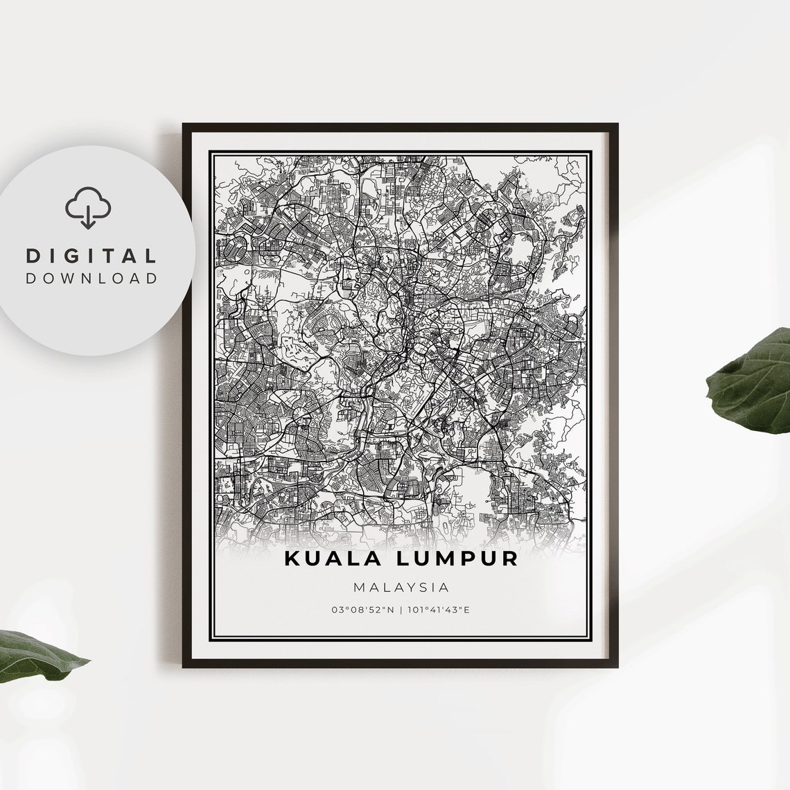 Kuala Lumpur Map Print Malaysia Art Poster City Street Road Np799