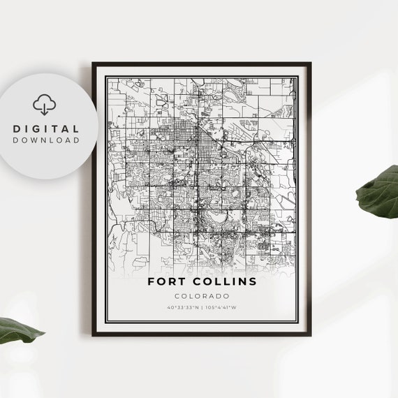 Fort Collins Map Print Colorado Co Usa Art Poster City Street Road Etsy Np316