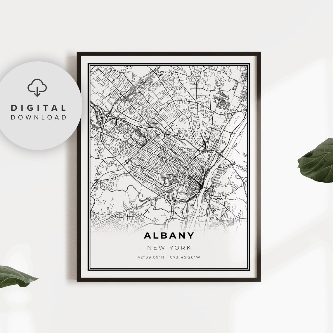 Albany New York City Map Poster Minimalist Black White Decor