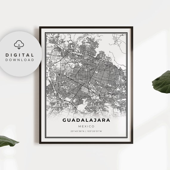Guadalajara Map Print Mexico Art Poster Jalisco City Street Road Travel Np927