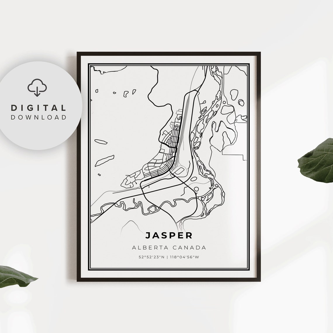 Jasper Map Print Alberta Ab Canada Art Poster City Street Road Np499