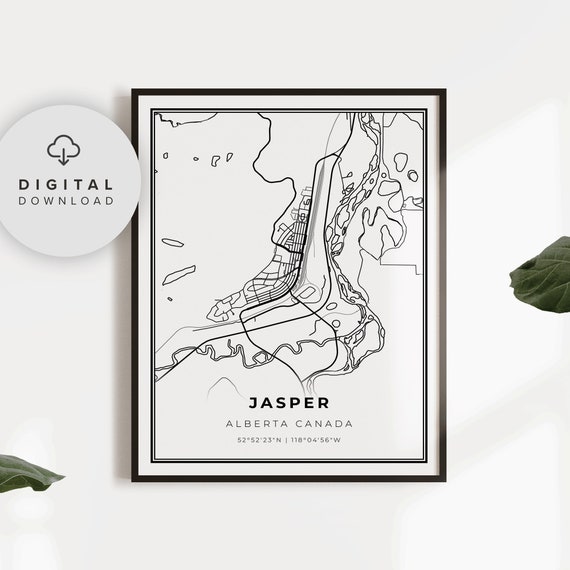 Jasper Map Print Alberta Ab Canada Art Poster City Street Road Np499