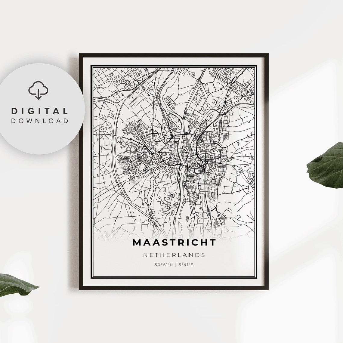 Maastricht Netherlands City Map Poster Minimalist Black White Decor