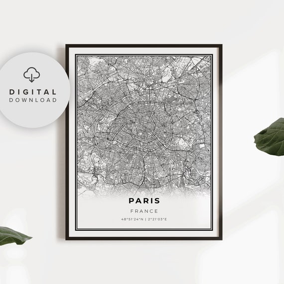 Paris Area Map Print France Art Poster City Street Road Etsy Entryway Wall Decor Np818