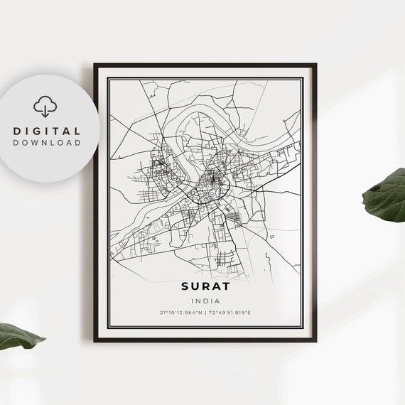 Surat Map Print India Art Poster Gujarat City Street Road Entryway Np794
