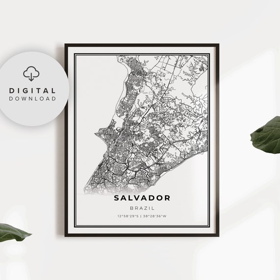 Salvador Map Print Brazil Art Poster City Street Road Office Idea Np548