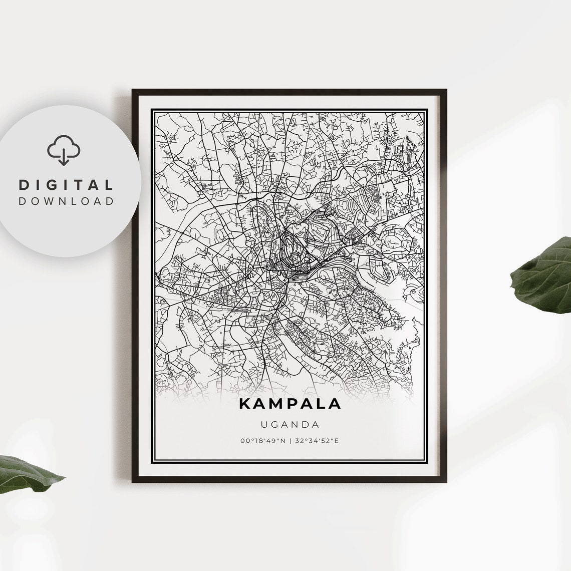 Kampala Map Print Uganda Art Poster Africa City Street Road Office Wall Np484
