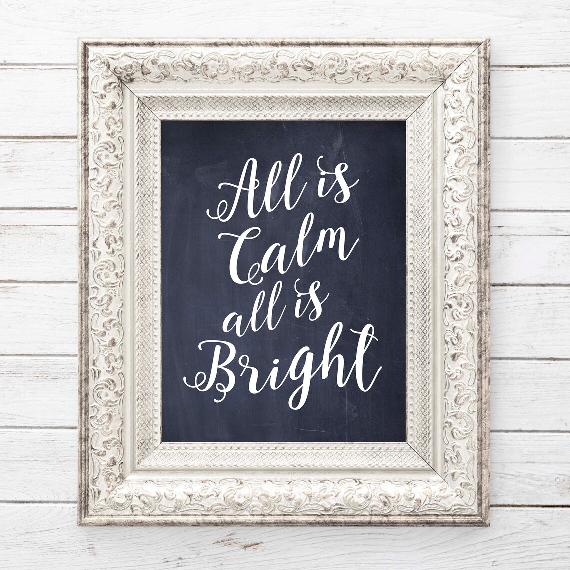 All Is Calm All Is Bright Chalkboard Christmas Holiday Calligraphy Poster - Image 3