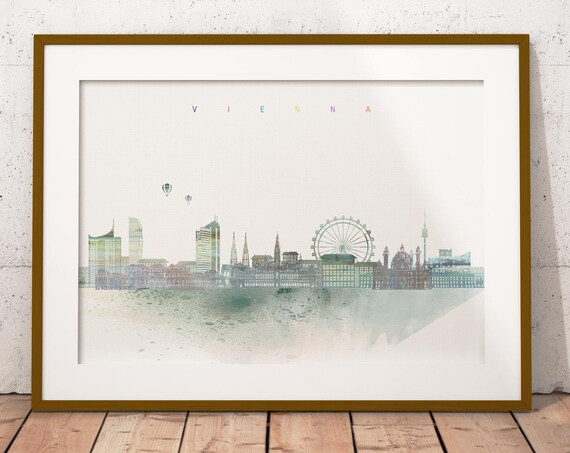 Vienna Austria Watercolor Skyline Ferris Wheel Cityscape Poster
