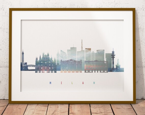 Milan Italy Watercolor Skyline Duomo Cathedral Pastel Art Poster