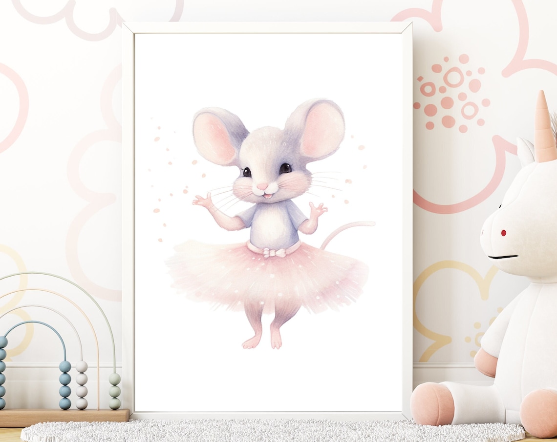 Ballerina Mouse In Pink Tutu Cute Girls Nursery Dance Poster